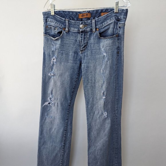 7 Seven Jeans Low Rise Bootcut 30 Medium Rinse Distressed Denim - Picture 1 of 3